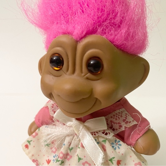Vtg Troll Pink Hair Troll Doll with Floral Dress - Picture 3 of 16